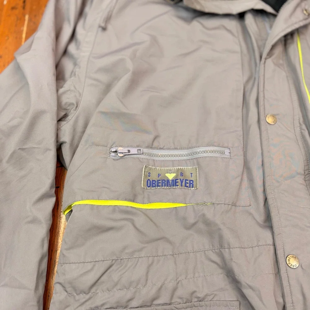 Vintage Sport Obermeyer Ski Jacket Mens XL Grey Fleece Lined Hooded 37037‎